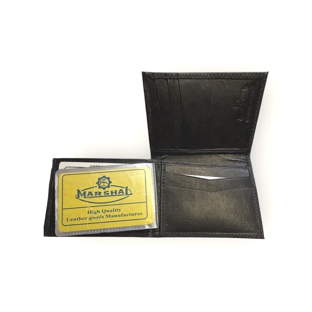 Marshal Genuine Leather Black Bifold Wallet Travel Money Credit Card Holder
